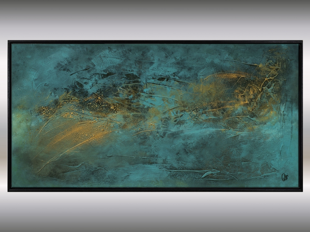Textured Turquoise & Gold Abstract Painting – Inner Tide