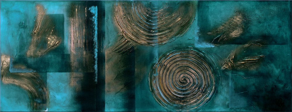Large Turquoise and Gold Textured Abstract Painting – Resonance