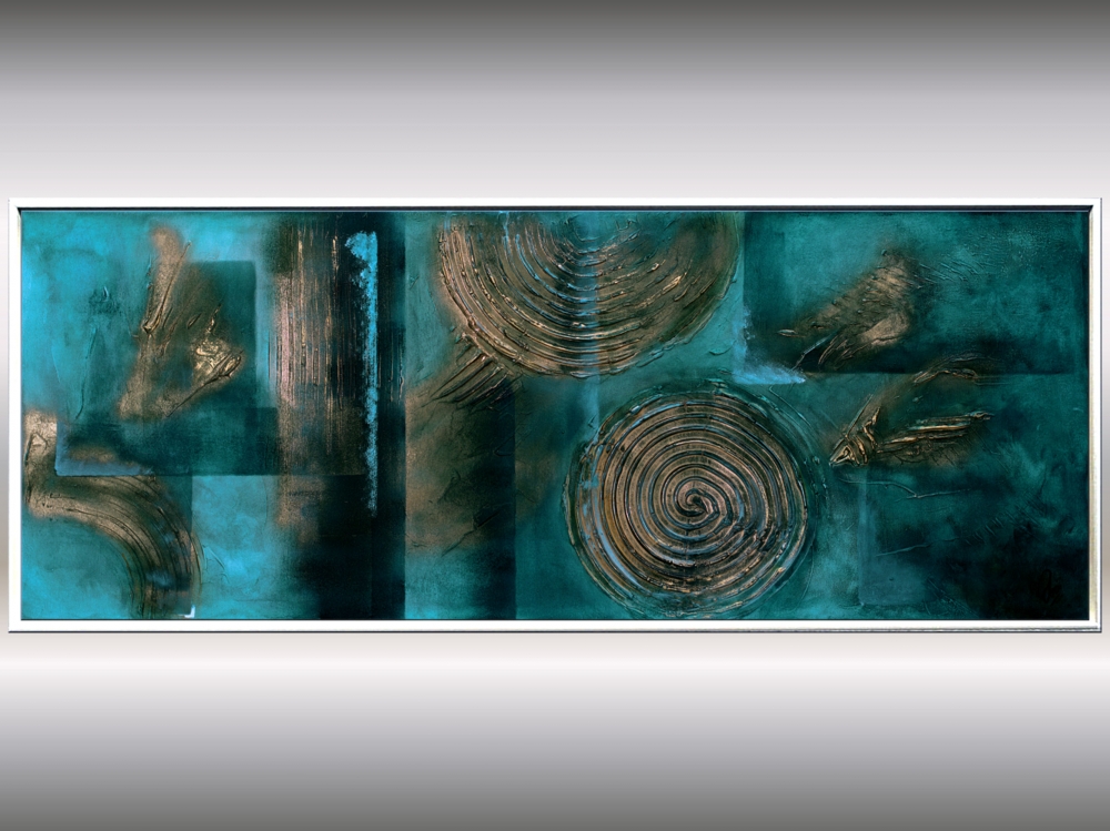 Large Turquoise and Gold Textured Abstract Painting – Resonance