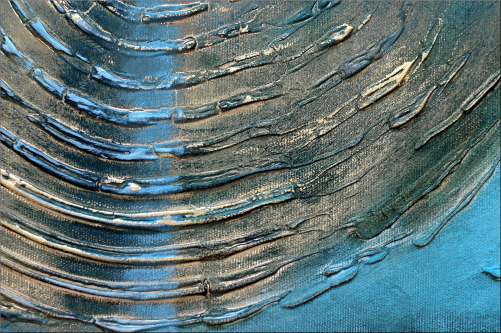 Large Turquoise and Gold Textured Abstract Painting – Resonance