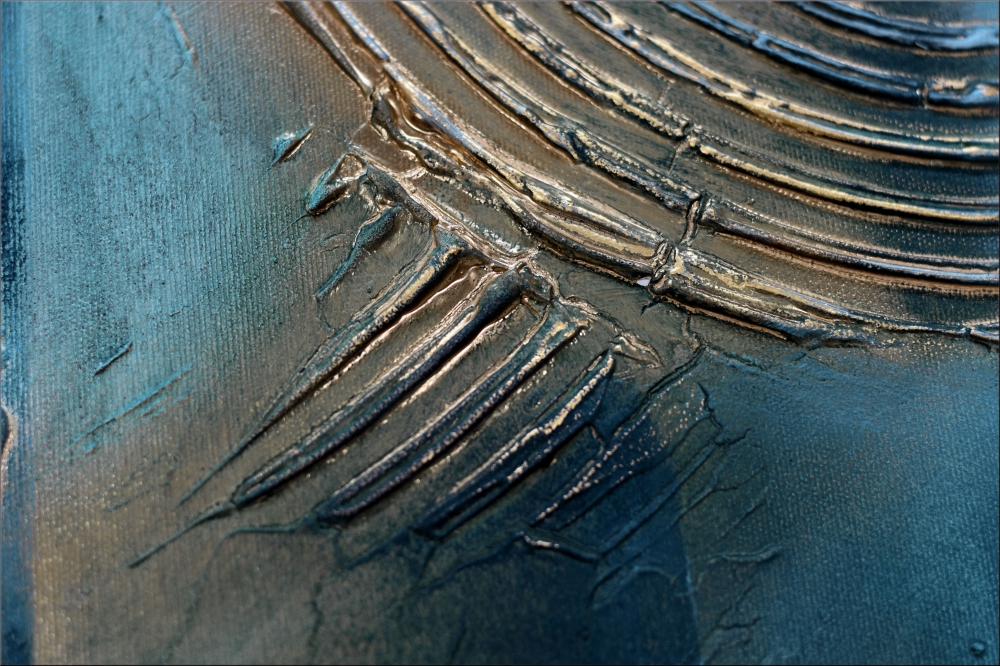 Large Turquoise and Gold Textured Abstract Painting – Resonance