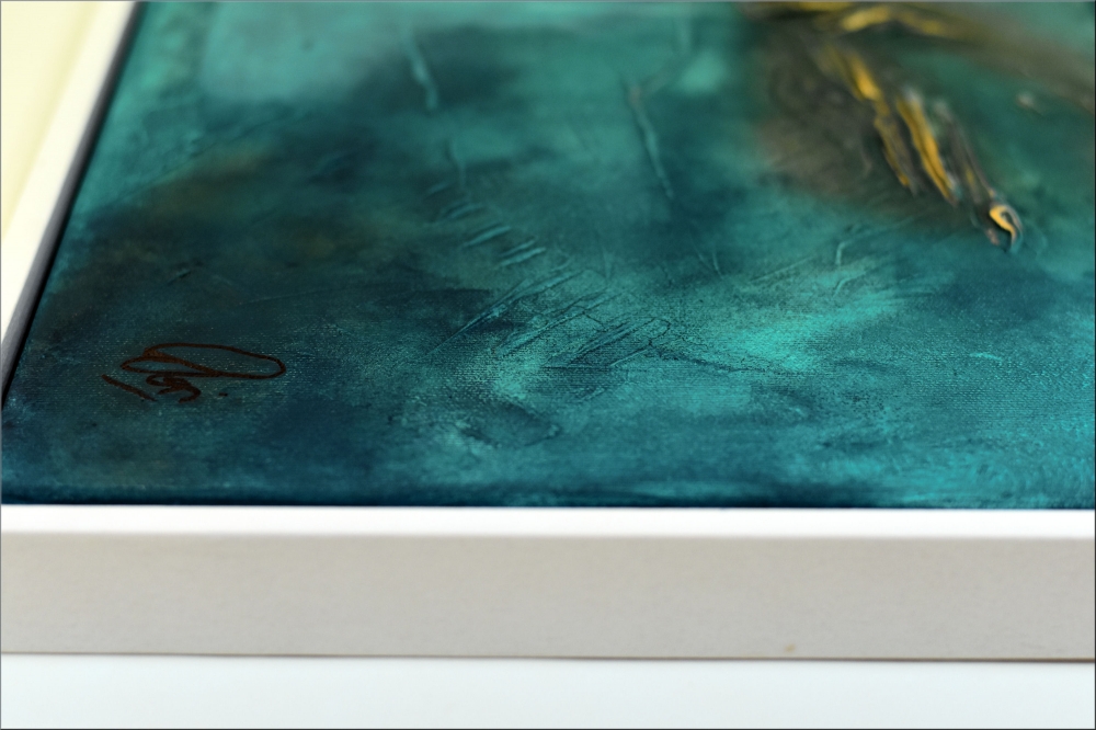 Large Turquoise and Gold Textured Abstract Painting – Resonance