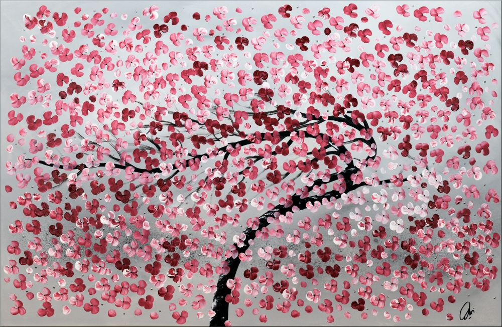 Large Pink Cherry Blossom Painting – Blown Away 