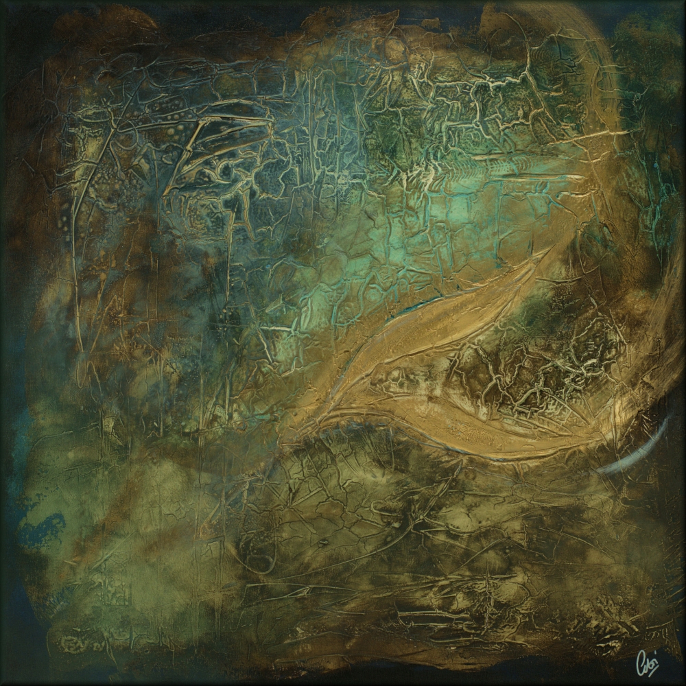 Textured Abstract Painting in Turquoise and Antique Gold – Guardian Presence