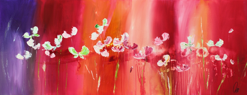 Large Colourful Abstract Flower Painting – Afterglow Field 
