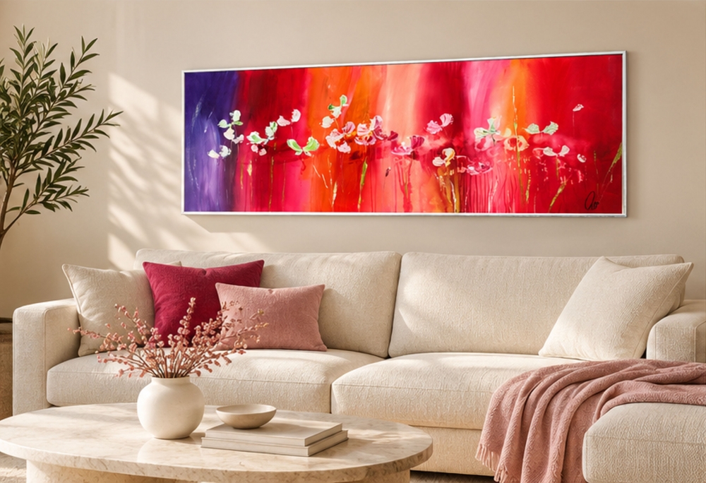 Large Colourful Abstract Flower Painting – Afterglow Field 