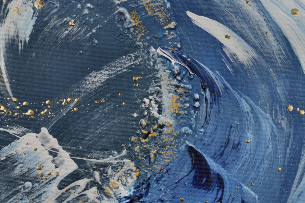 Large Blue Abstract Painting with Textured Waves – Celestial Currents