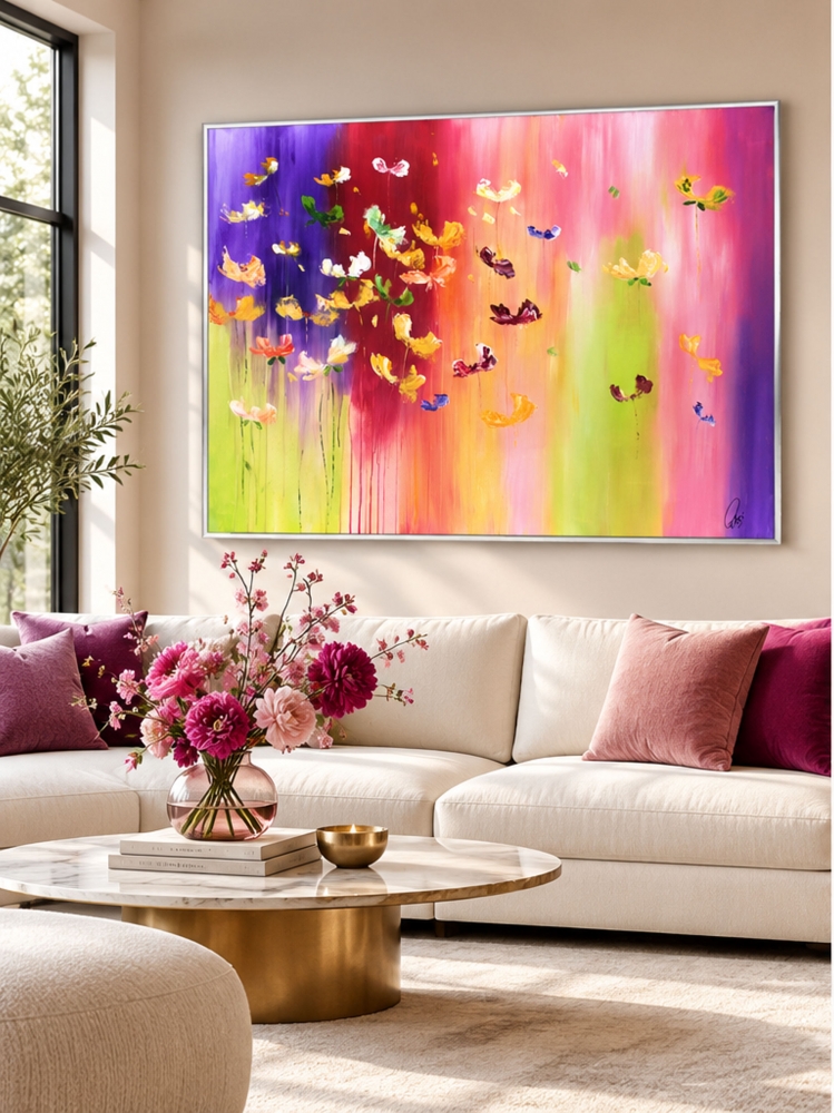 Large Colourful Abstract Flower Painting – Colourful Spring 