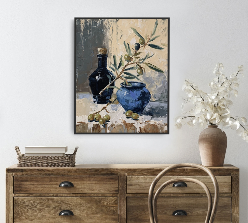 Olive Branch in Blue Vase.