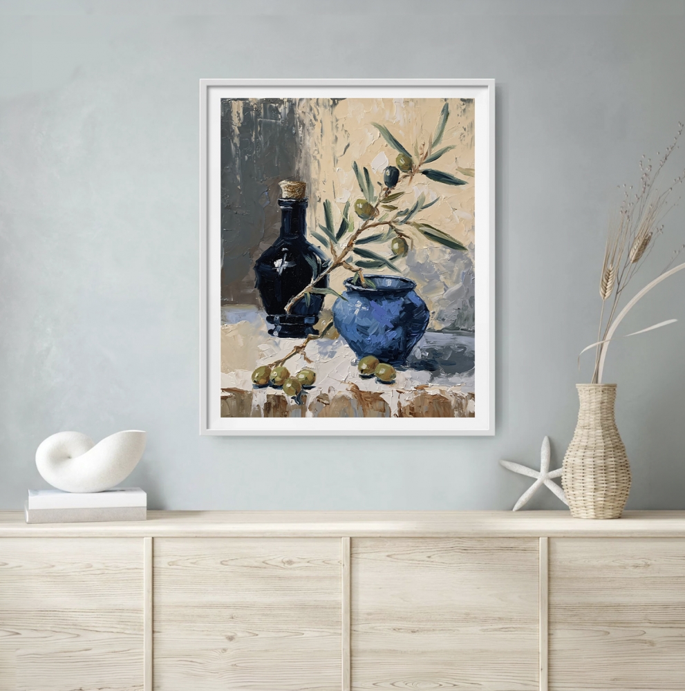 Olive Branch in Blue Vase.