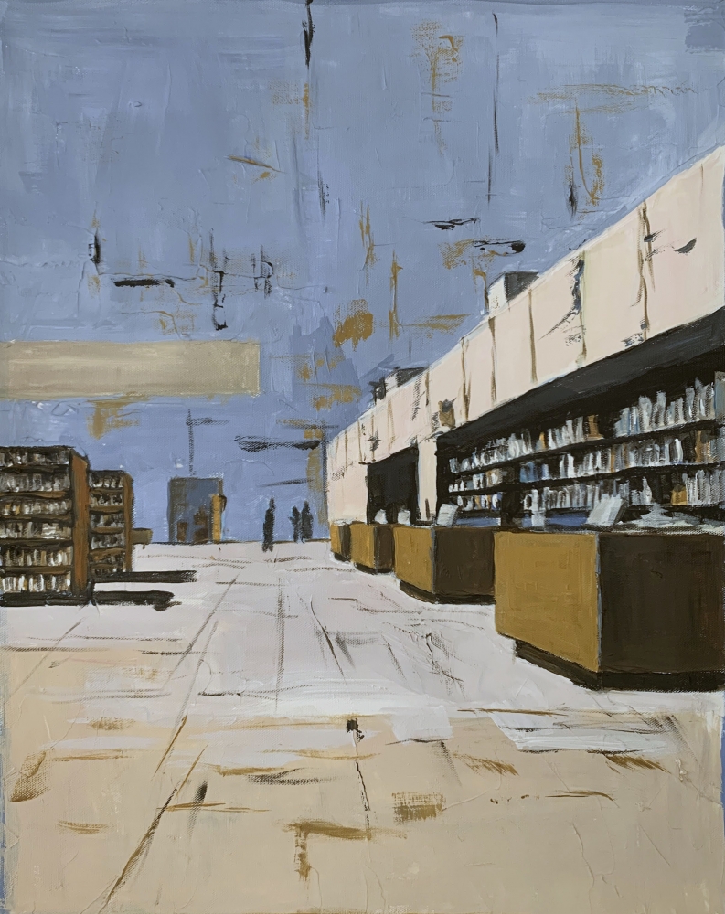 Public Library Aisles in Blue Ligh.
