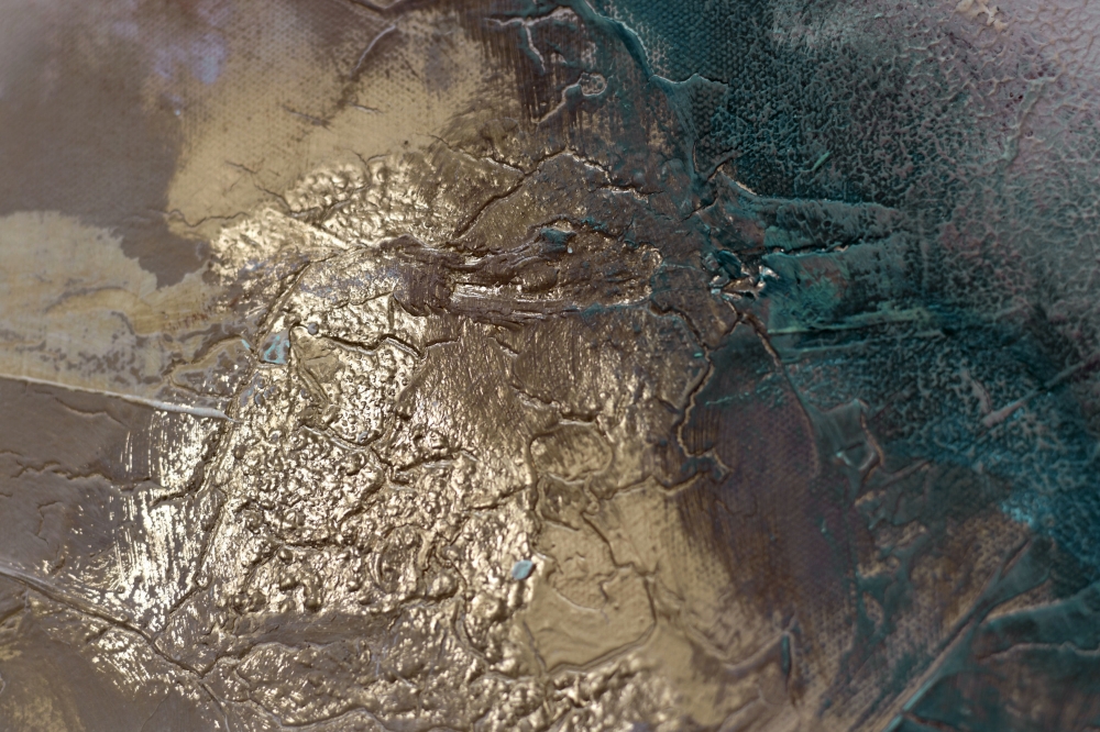 Large Textured Abstract Painting in Gold & Turquoise – In Flow