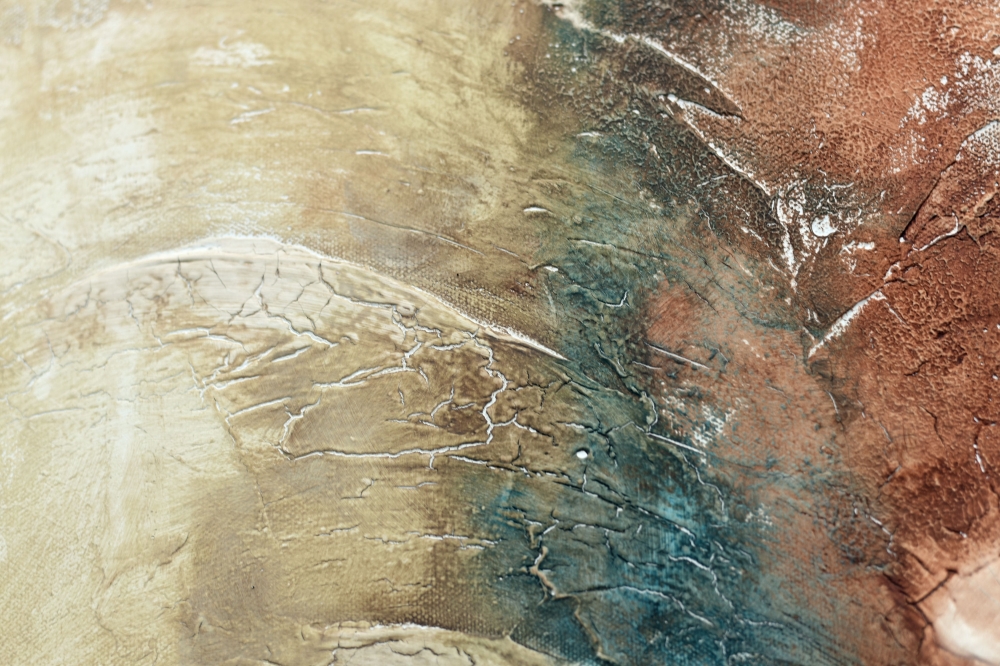 Large Textured Abstract Painting in Gold & Turquoise – In Flow