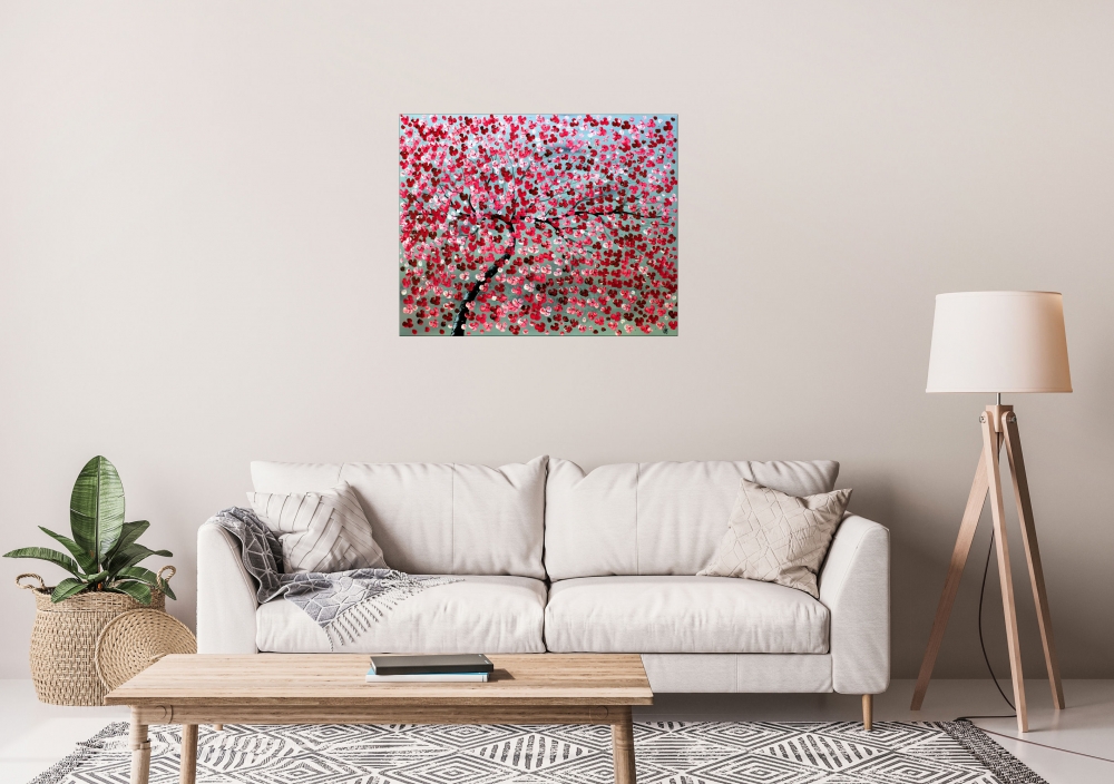 Large Pink Cherry Blossom Tree Painting – Dream of Spring