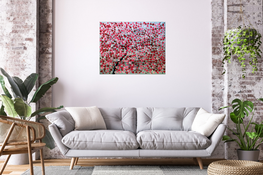 Large Pink Cherry Blossom Tree Painting – Dream of Spring