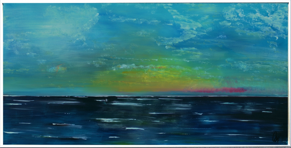 Large Abstract Seascape Painting in Blue & Turquoise – At the Coast