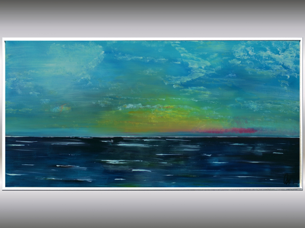 Large Abstract Seascape Painting in Blue & Turquoise – At the Coast
