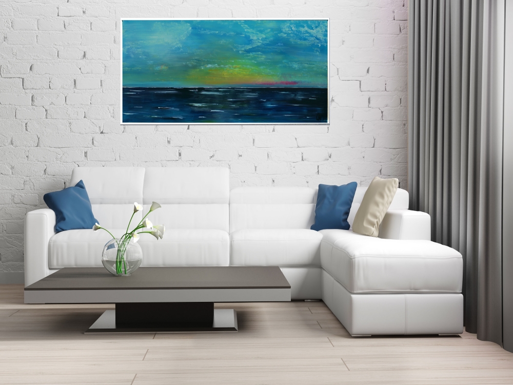 Large Abstract Seascape Painting in Blue & Turquoise – At the Coast