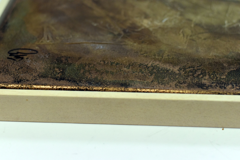 Large Textured Abstract Painting in Teal, Olive Green & Gold – Stairway to Heaven