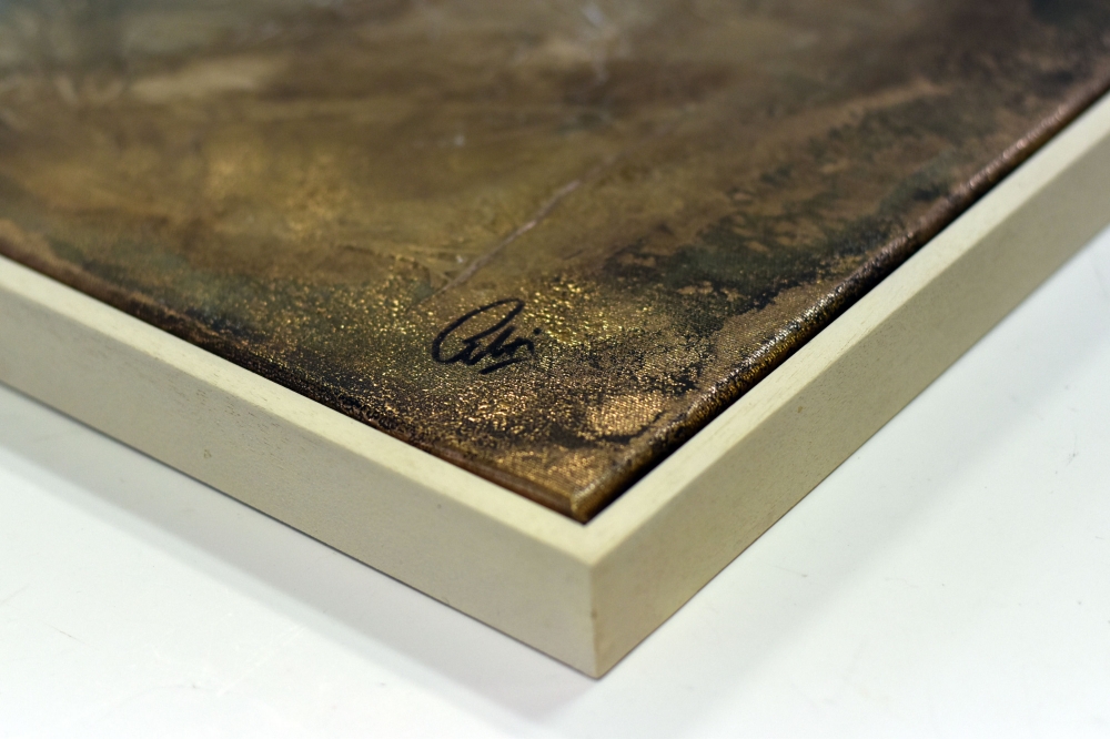 Large Textured Abstract Painting in Teal, Olive Green & Gold – Stairway to Heaven