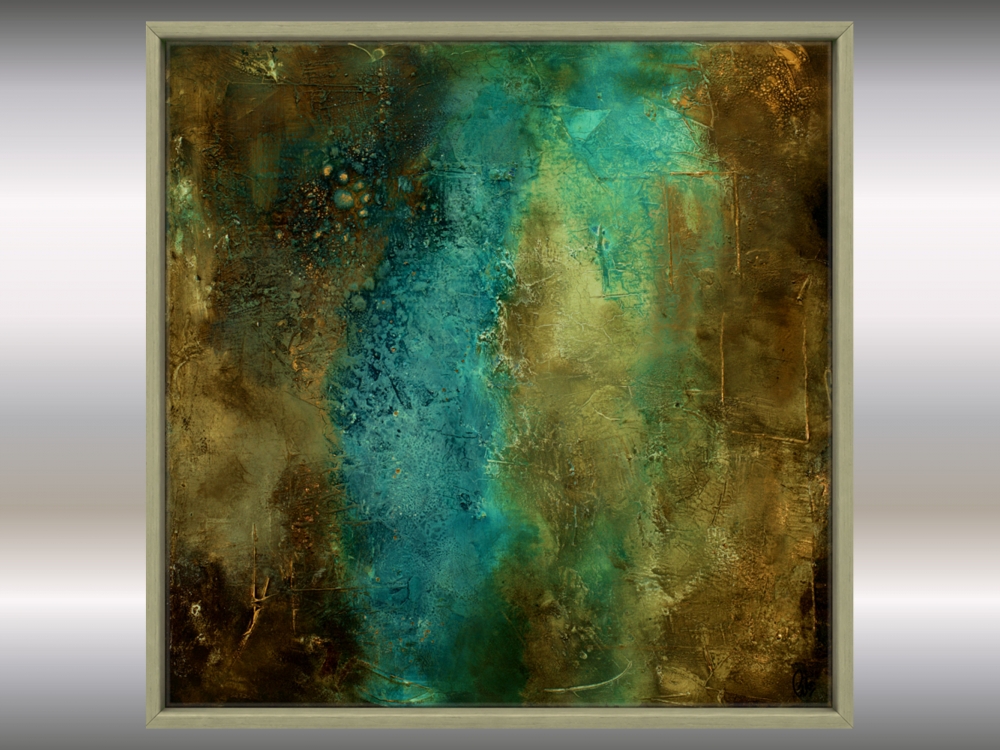 Textured Abstract Painting in Turquoise & Gold – Visions