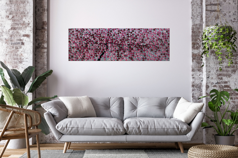 Large Pink Cherry Blossom Tree Painting – Forever Spring