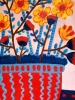 Pot of daffodils and a blackbird