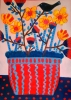 Pot of daffodils and a blackbird