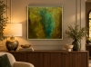 Large Textured Abstract Painting in Teal, Olive Green & Gold – Stairway to Heaven