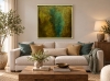 Large Textured Abstract Painting in Teal, Olive Green & Gold – Stairway to Heaven