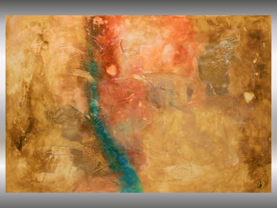 Large Textured Abstract Painting in Gold & Turquoise – In Flow