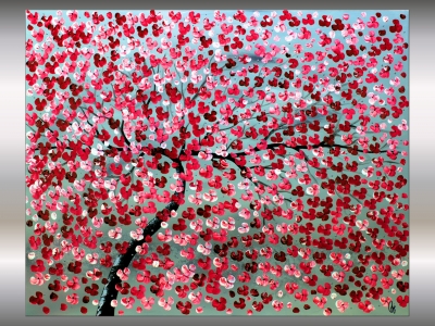 Large Pink Cherry Blossom Tree Painting – Dream of Spring