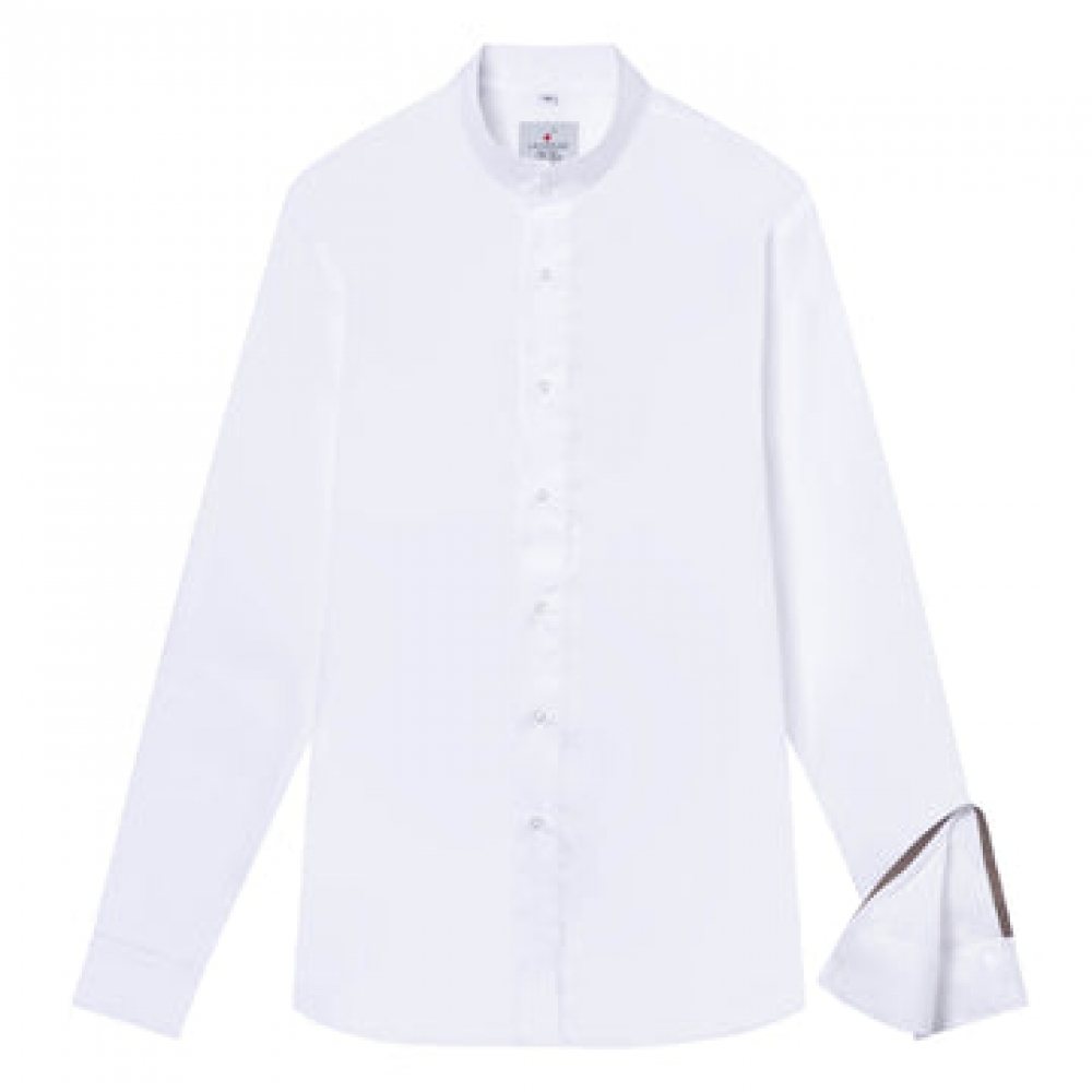 CHEMISE BLANCHE COL OFFICIER GALONS MARRON GLACÉ (homme)