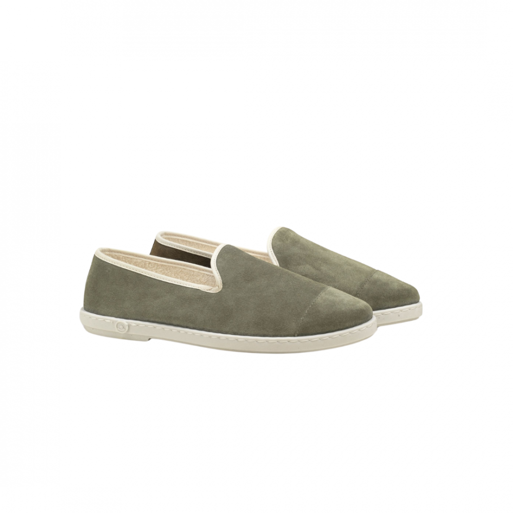 Chausson homme cuir, kaki clair