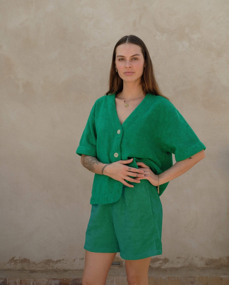 Short femme éponge coton bio, vert