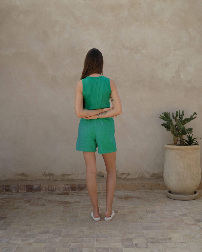 Short femme éponge coton bio, vert