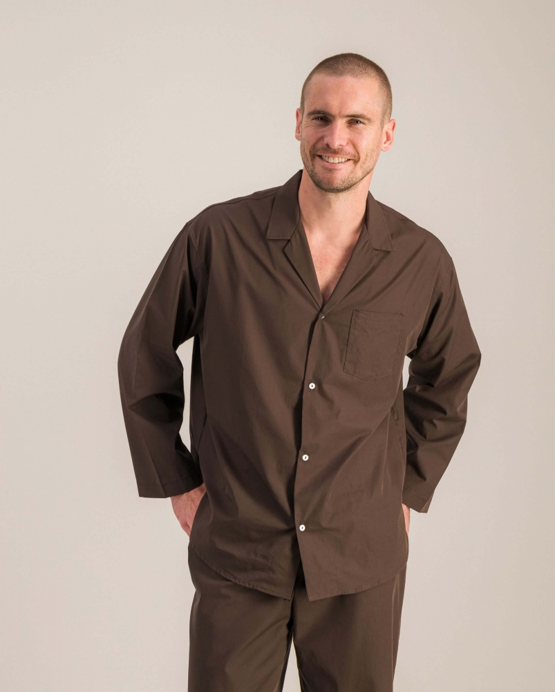 Chemise pyjama homme coton bio, chocolat