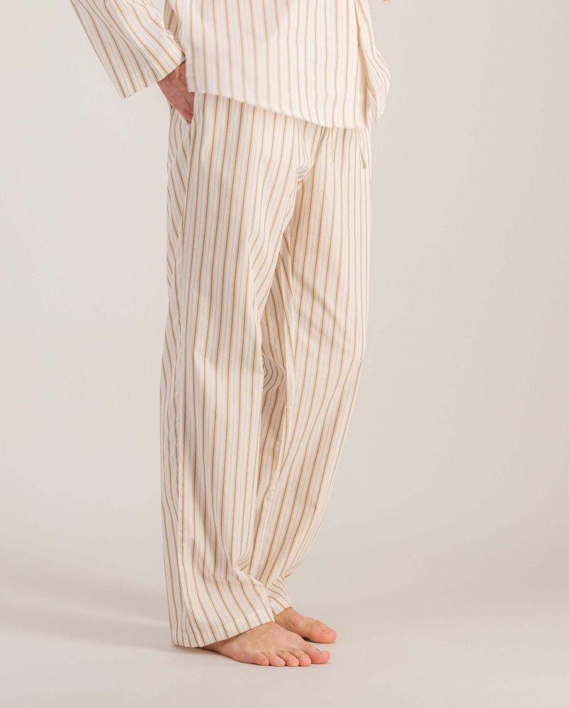 Pantalon pyjama homme coton bio, rayures beiges