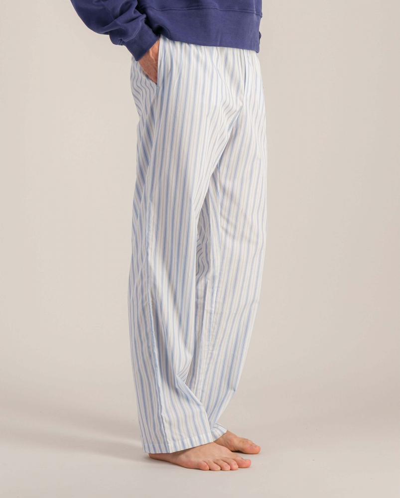 Pantalon pyjama homme coton bio, rayures bleues