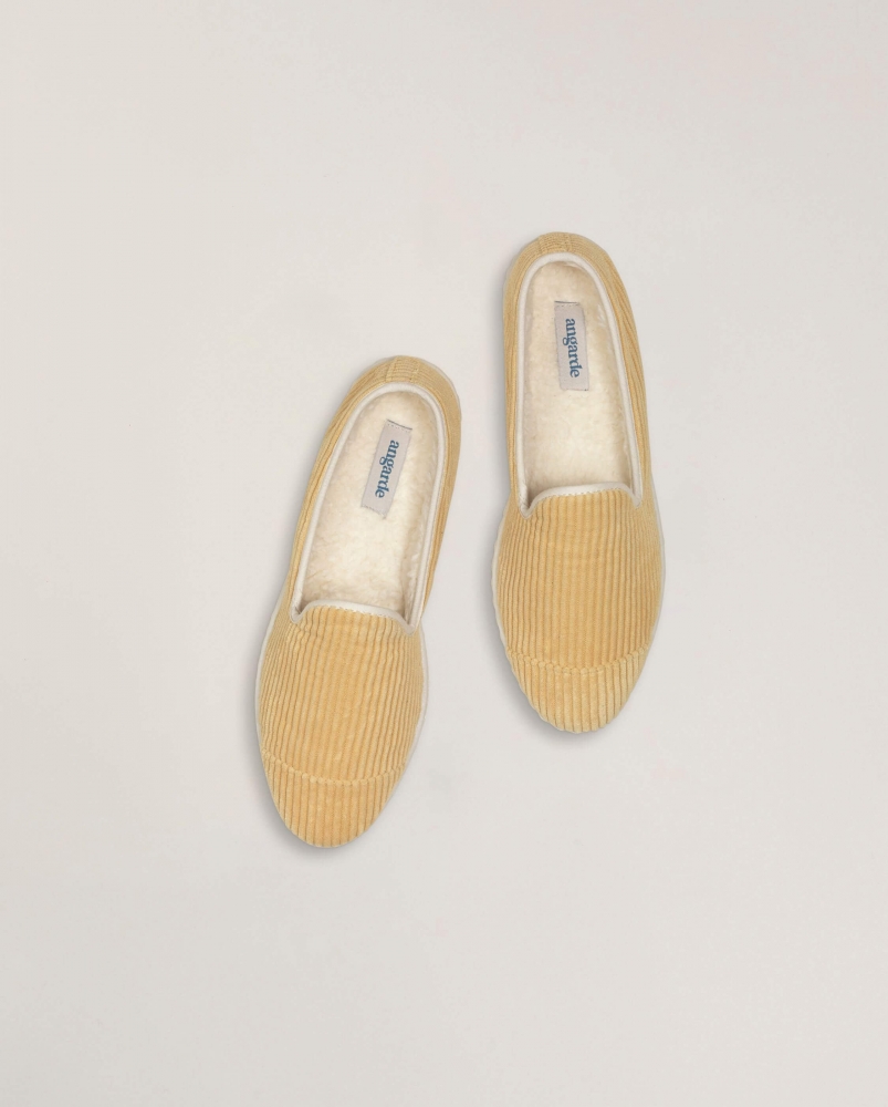 Chausson femme velours, jaune