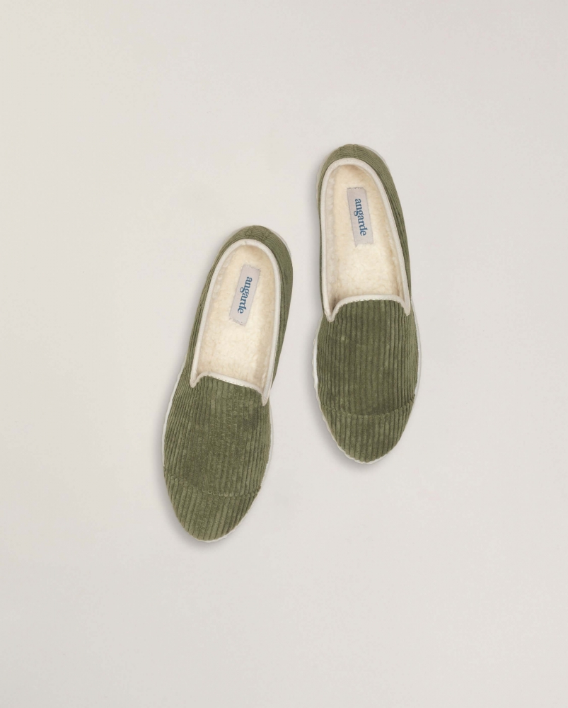 Chausson femme velours, vert