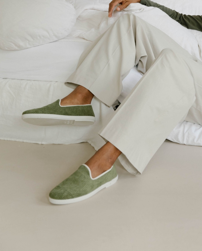 Chausson homme velours, vert