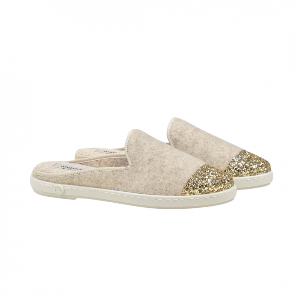 Mule femme laine, beige paillettes