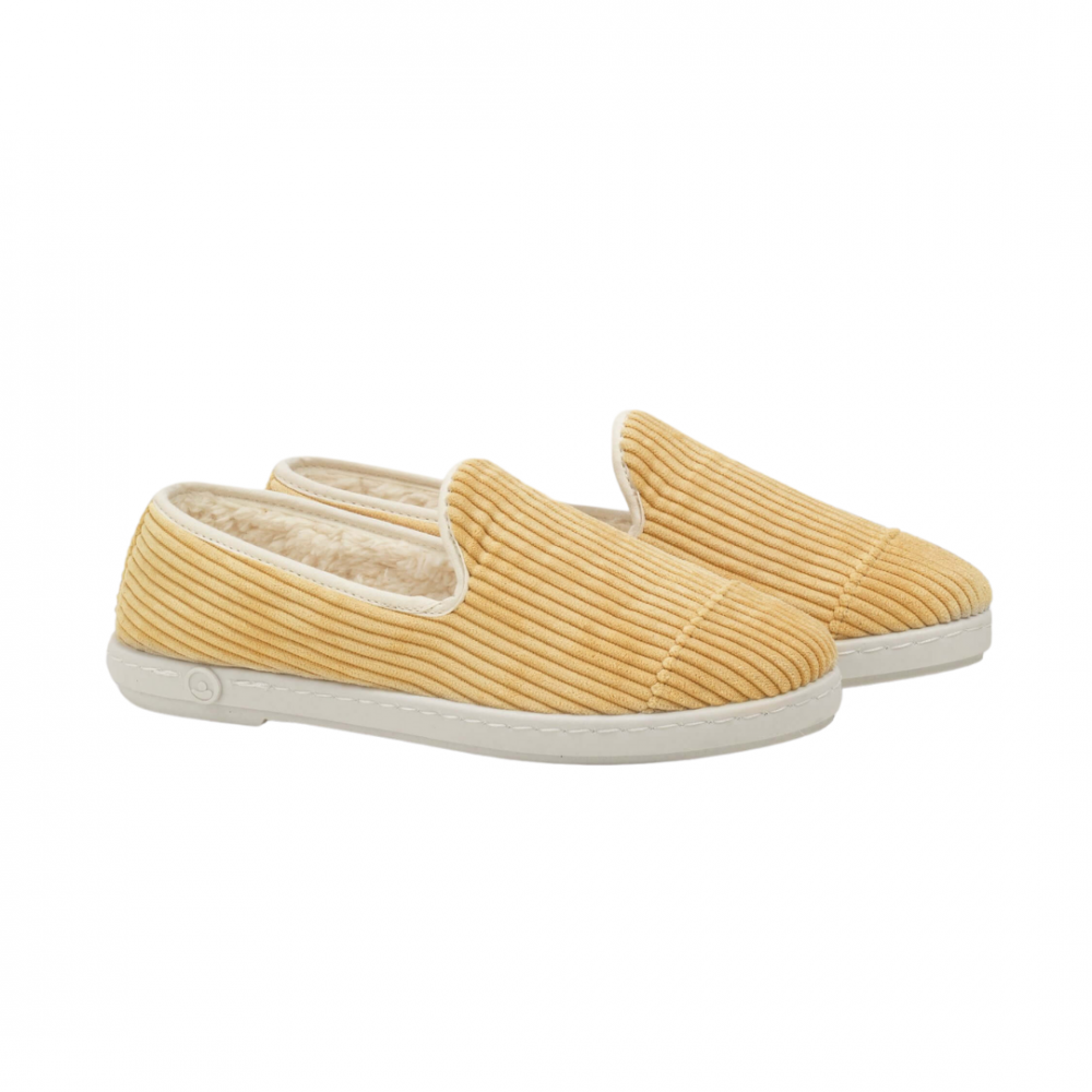 Chausson femme velours, jaune