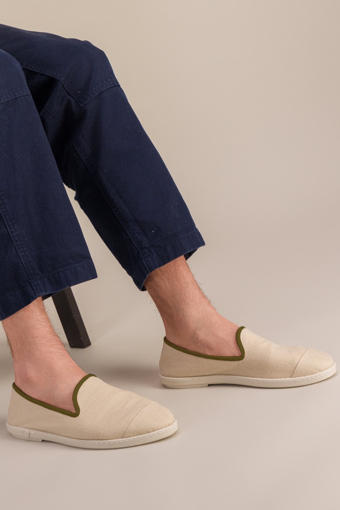 Espadrille sans tresse homme lin, beige kaki