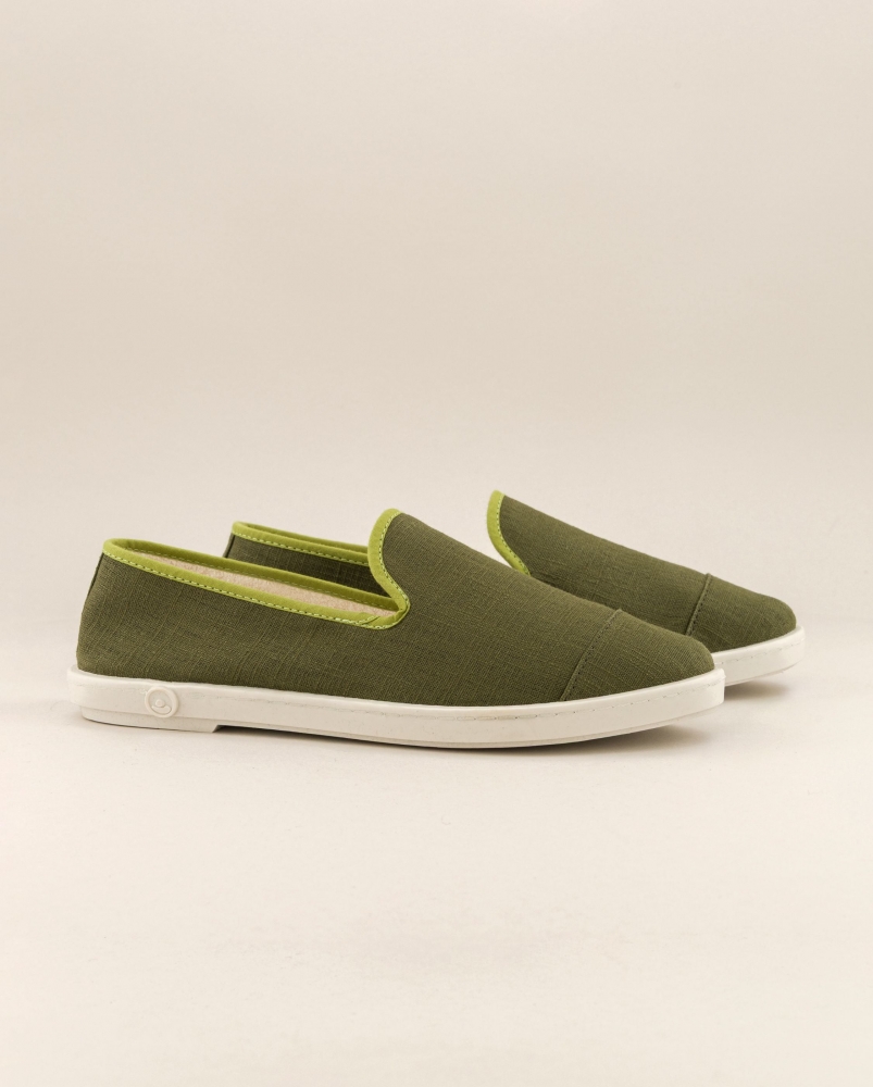 Chausson femme lin, kaki pistache