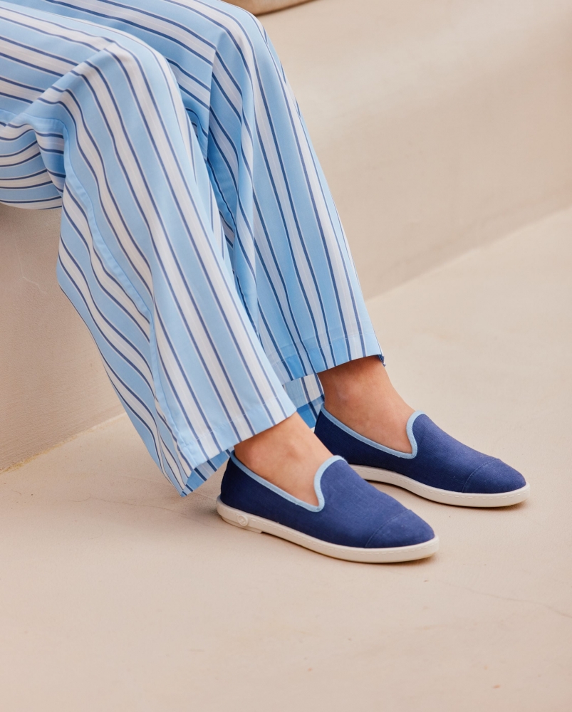 Espadrille sans tresse femme lin, jean ciel