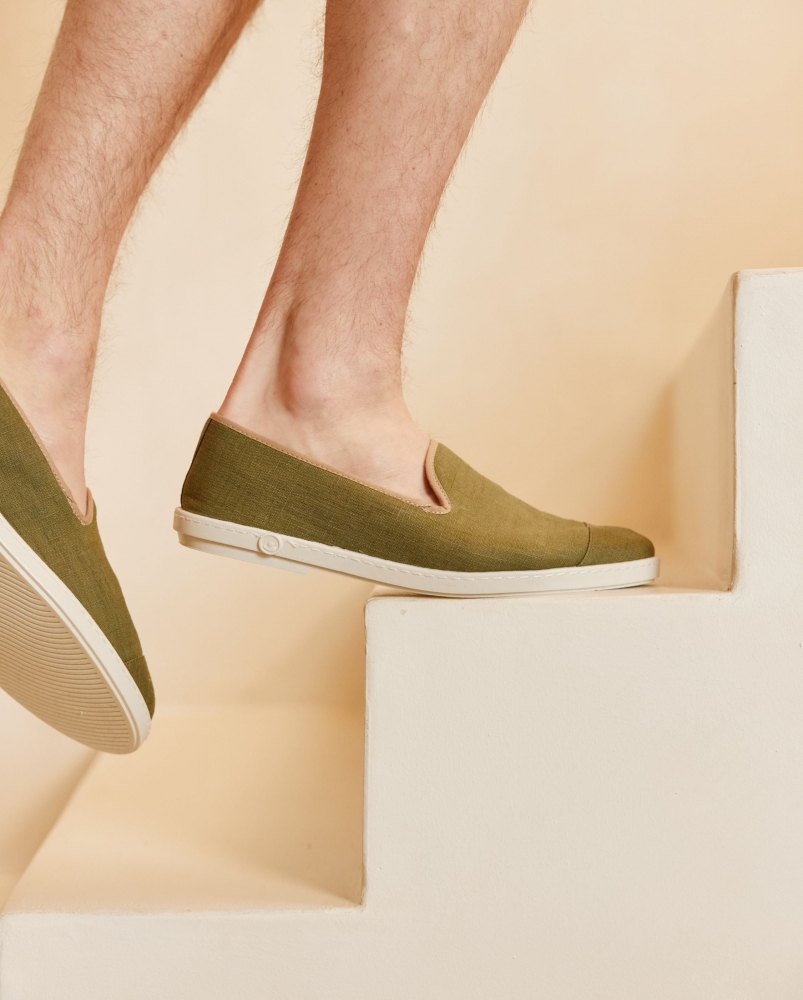 Chausson homme lin, kaki taupe