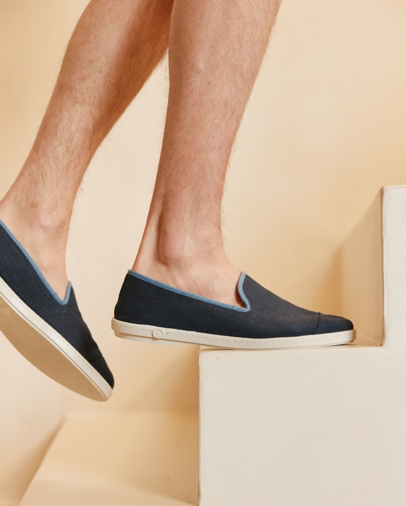 Espadrille sans tresse homme lin, marine jean