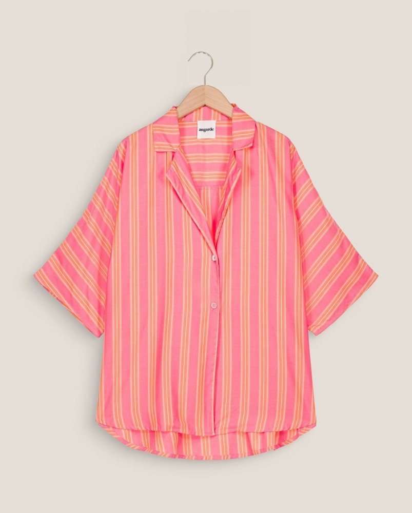 Chemise femme, rayures rose-orange